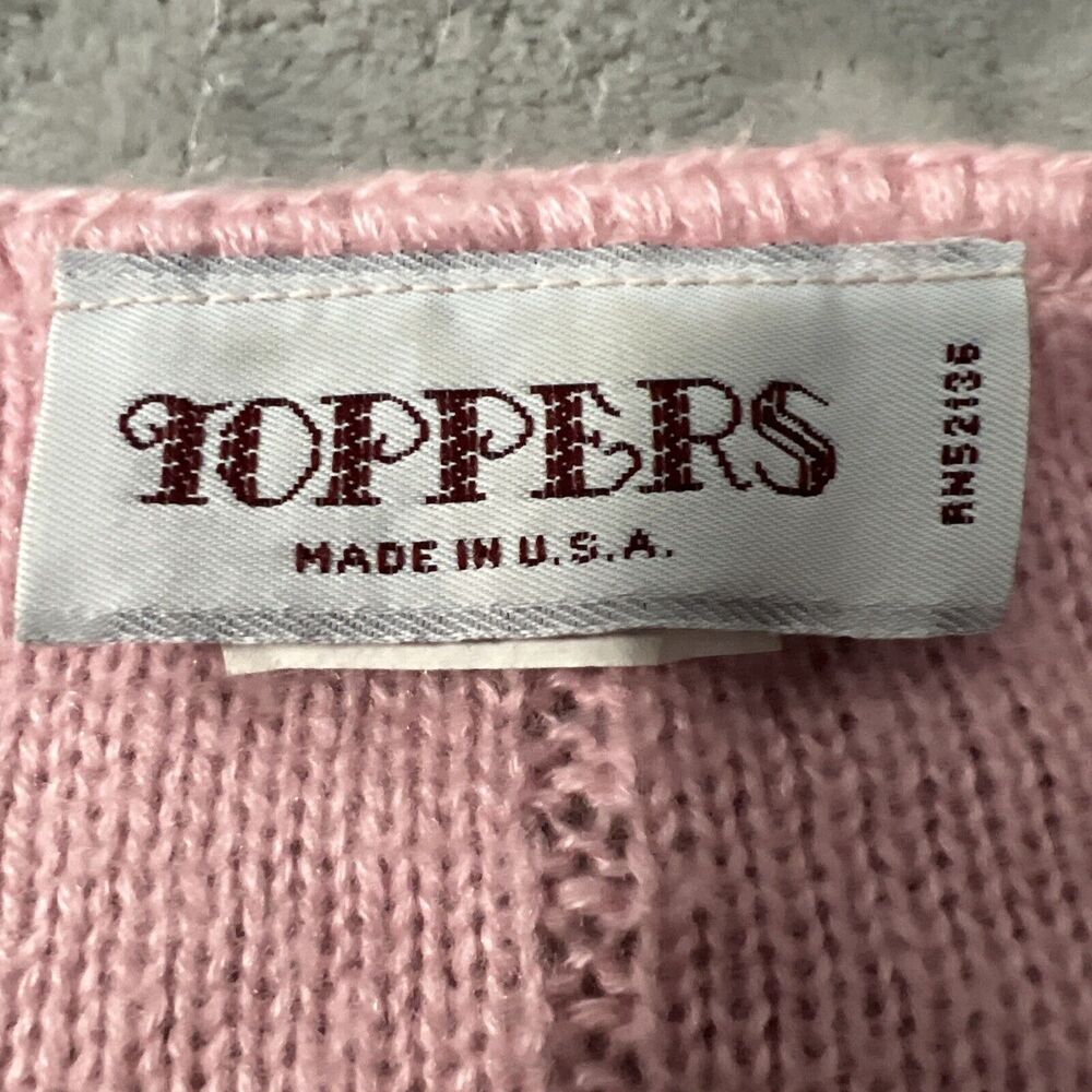 Toppers Vintage 50/60s Womens M Knit Sweater Pink Check w/Lace Collar USA Made - Picture 7 of 8